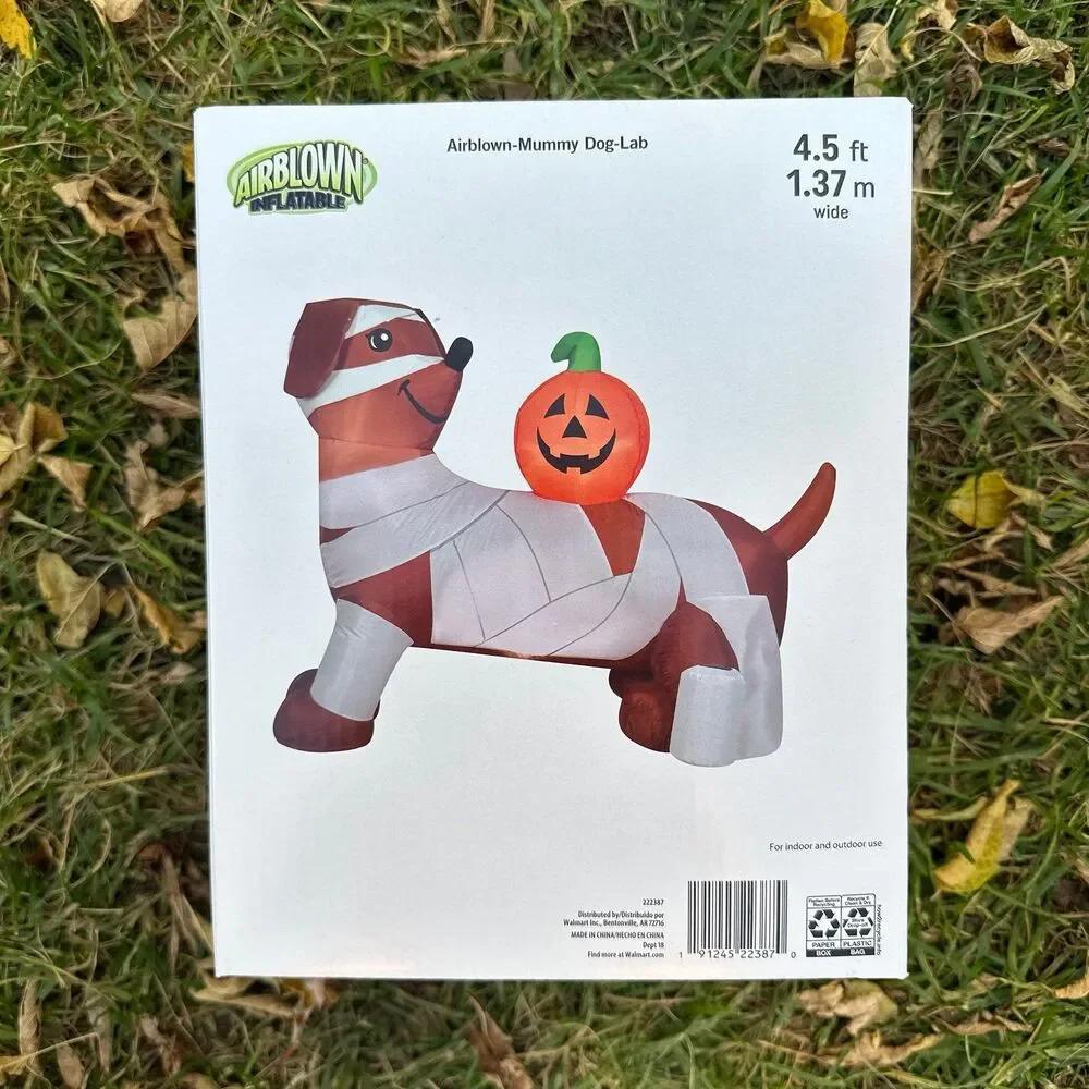 4.5ft Mummy Dachshund Dog with Pumpkin Halloween Inflatable